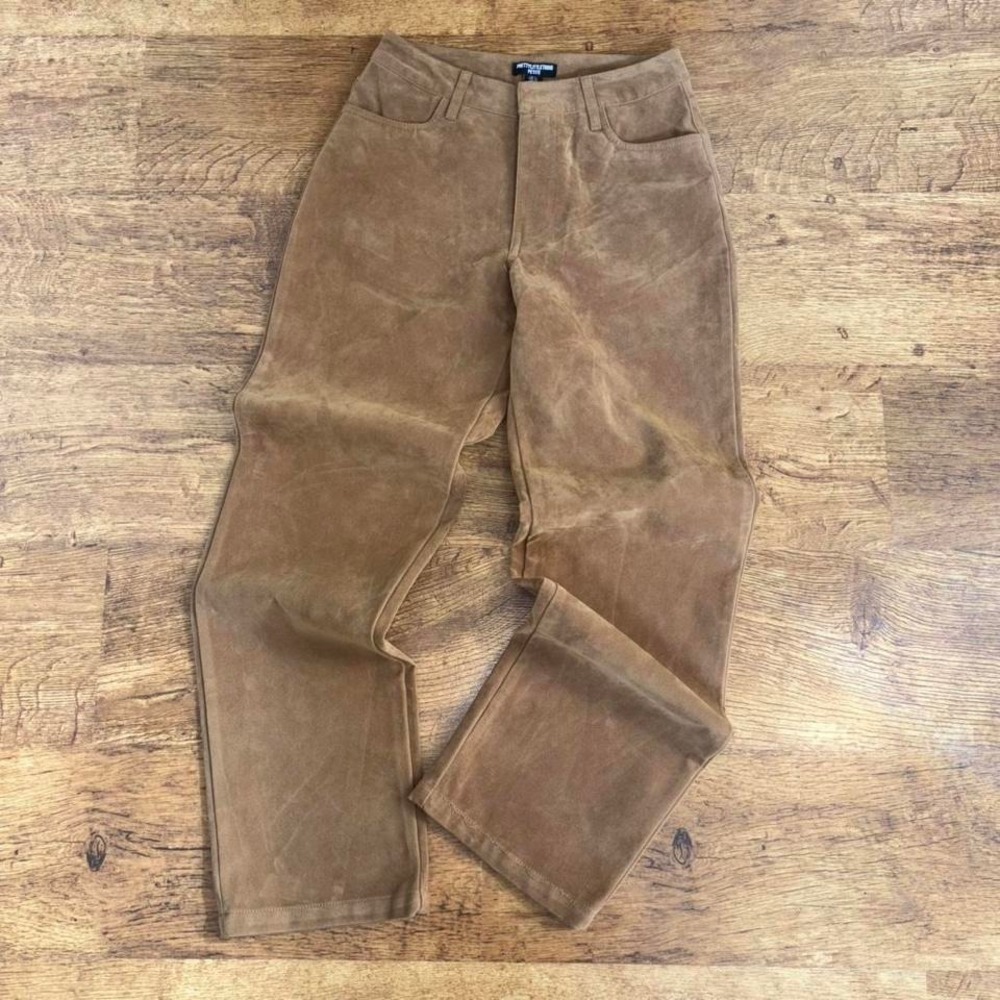 Brown suede inspired straight leg trousers with a boho vibe